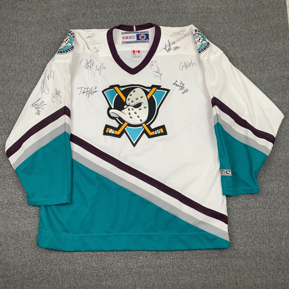 Vintage CCM Anaheim Ducks Jersey Mens Large White NHL Hockey Autographed 90s - Picture 2 of 9